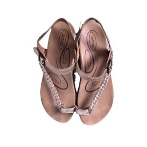 Aetrex‎ Gold Leather Sandals Women's Size 7.5-8 EU 38 Braided Strap Comfort Boho